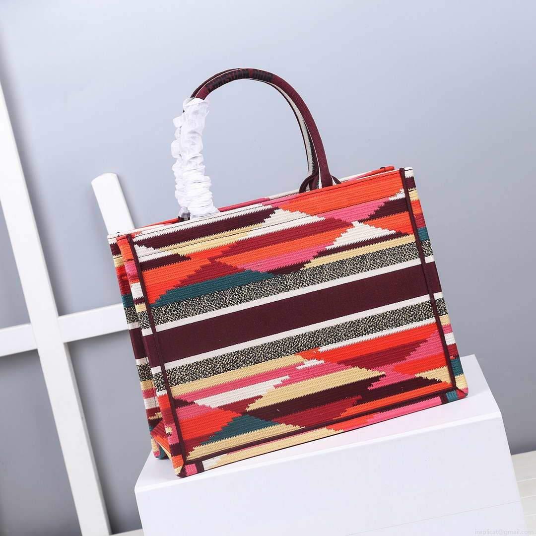 Dior M1286 DIOR Book Tote Multicolor D-Stripes Embroidery