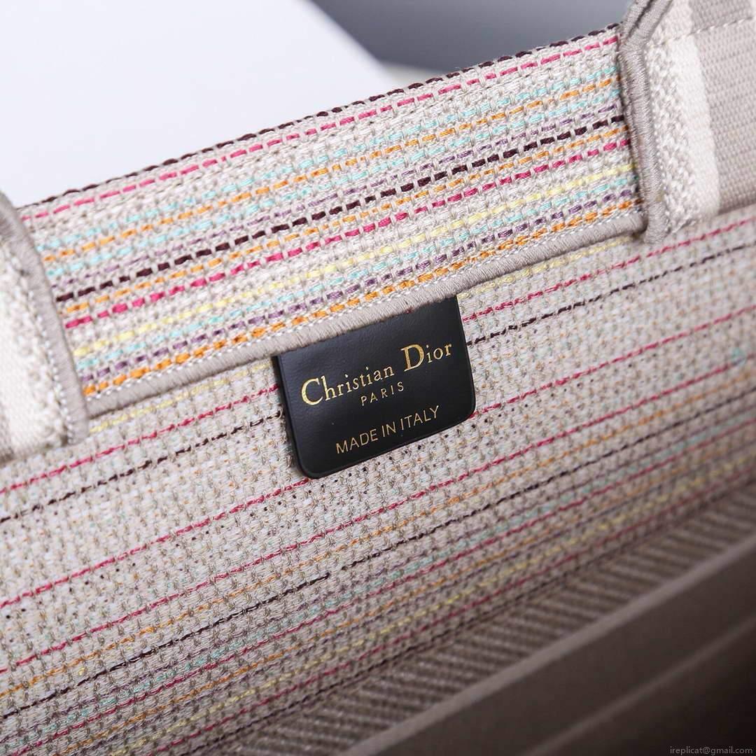 Dior M1286 Dior Book Tote Pink D-Stripes Embroidery