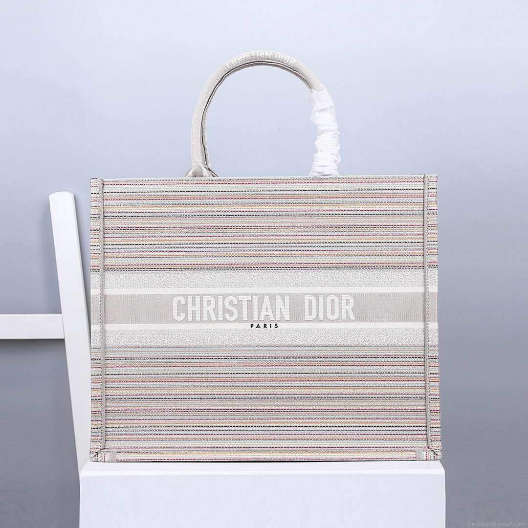 Dior M1286 Dior Book Tote Pink D-Stripes Embroidery