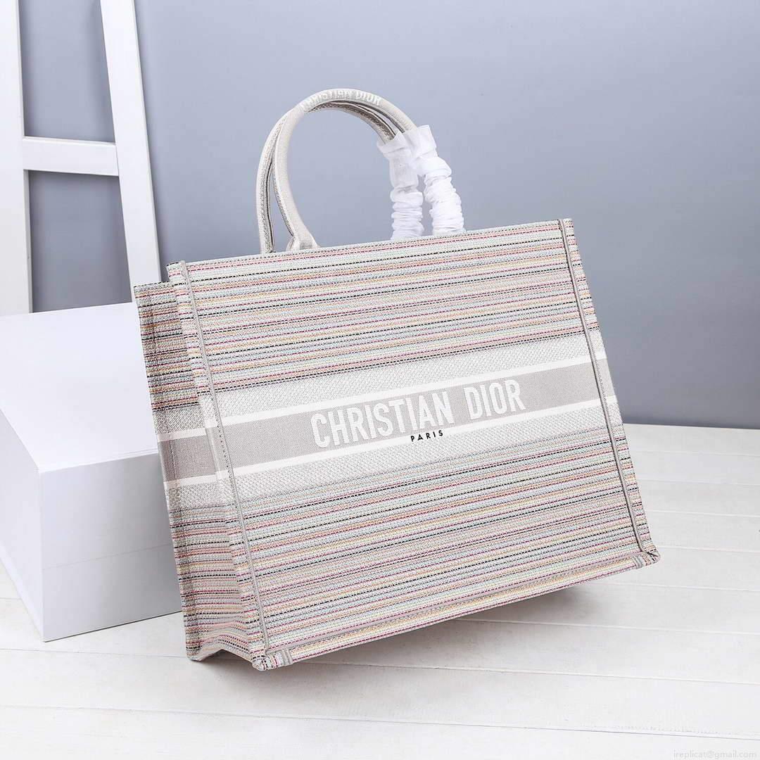 Dior M1286 Dior Book Tote Pink D-Stripes Embroidery