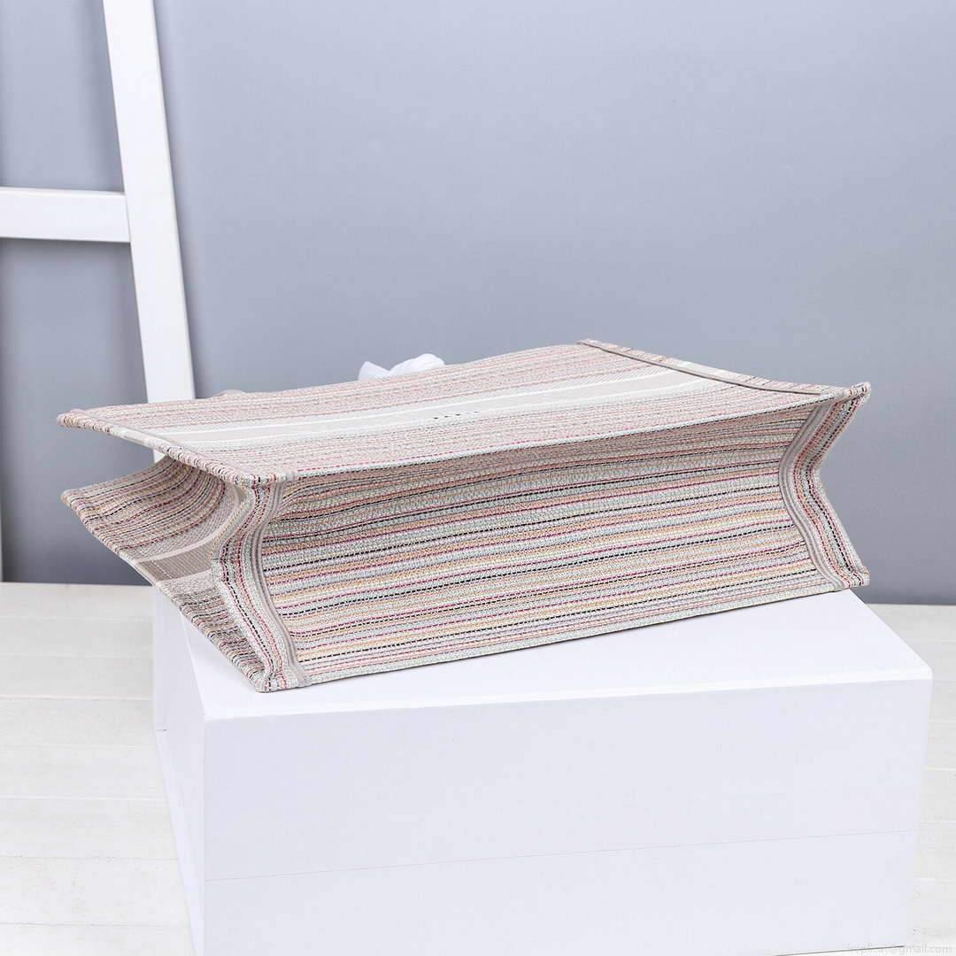 Dior M1286 Dior Book Tote Pink D-Stripes Embroidery