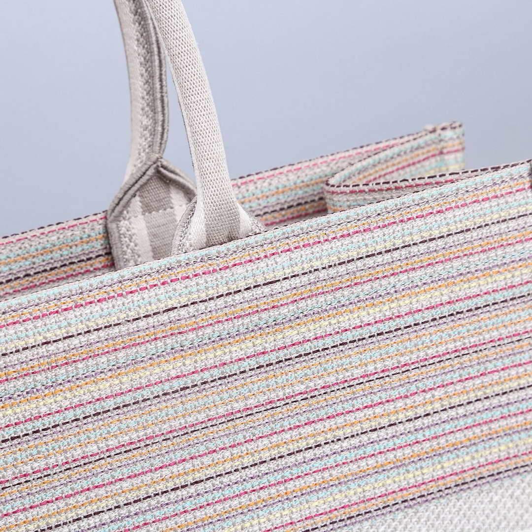 Dior M1286 Dior Book Tote Pink D-Stripes Embroidery
