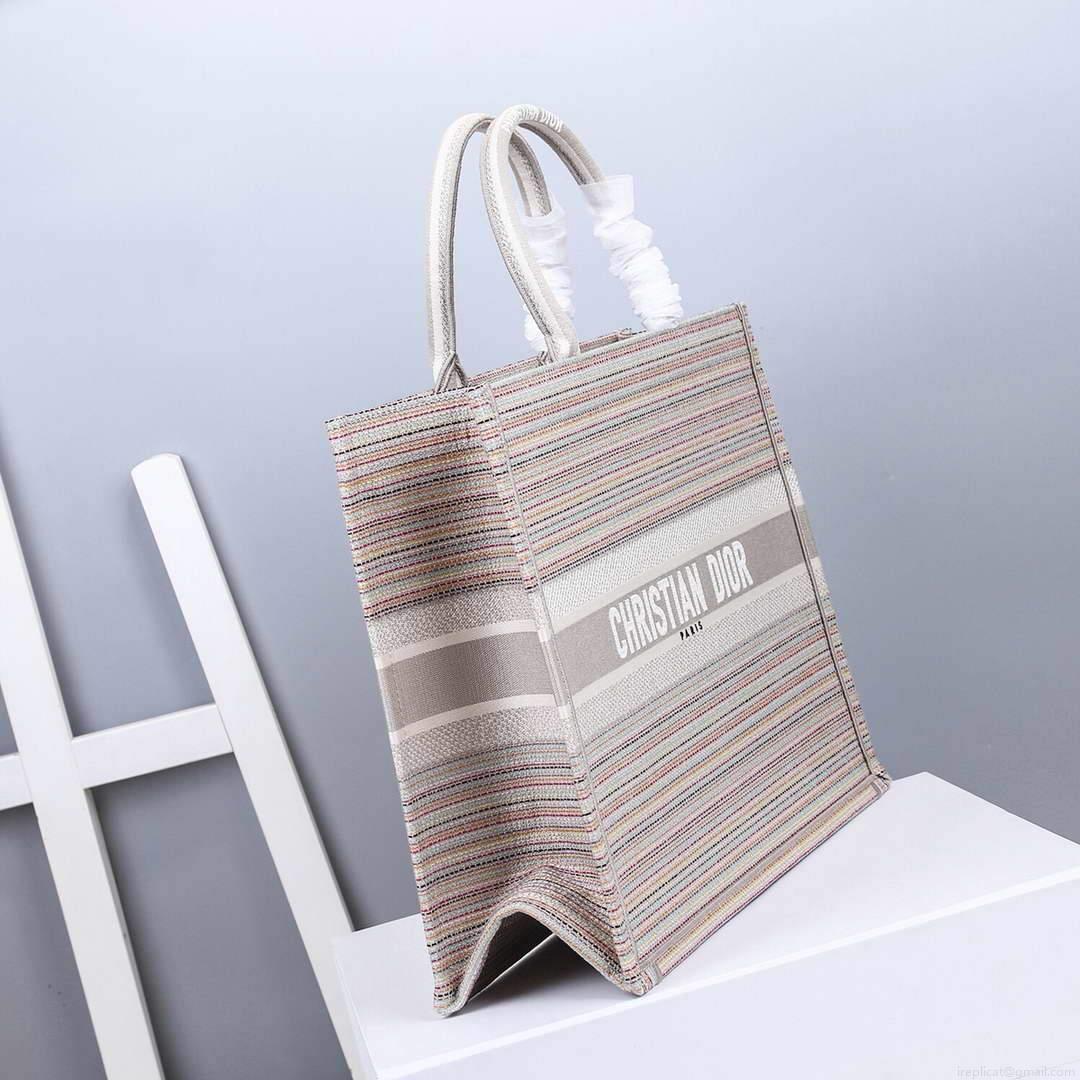 Dior M1286 Dior Book Tote Pink D-Stripes Embroidery