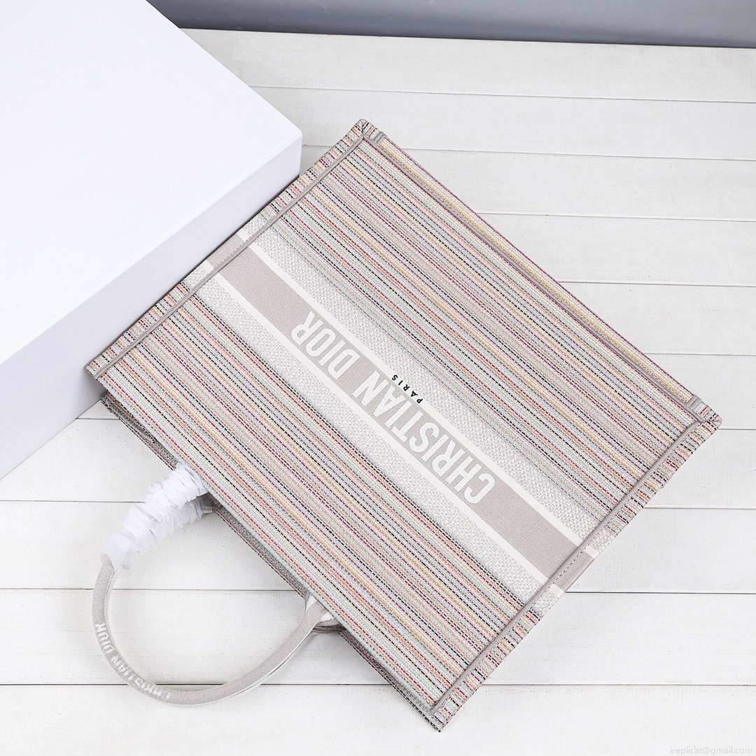 Dior M1286 Dior Book Tote Pink D-Stripes Embroidery