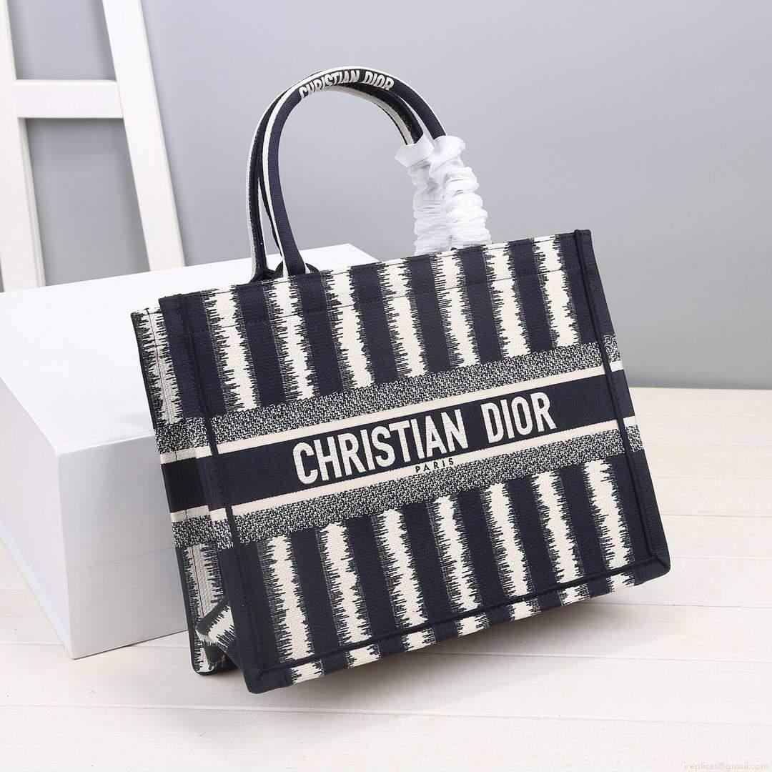 Dior M1286 Dior Book Tote small Blue D-Stripes Embroidery