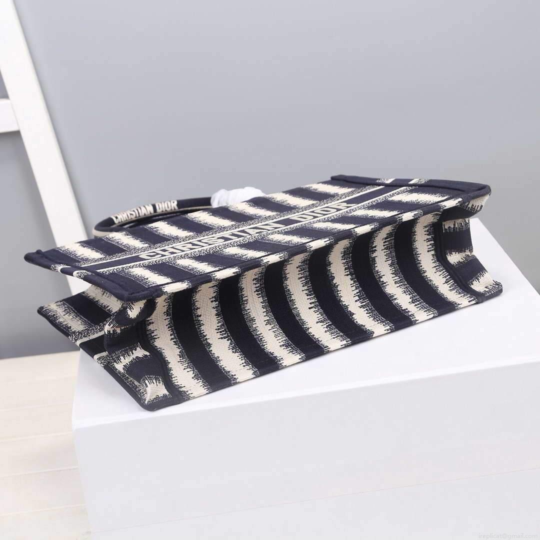 Dior M1286 Dior Book Tote small Blue D-Stripes Embroidery