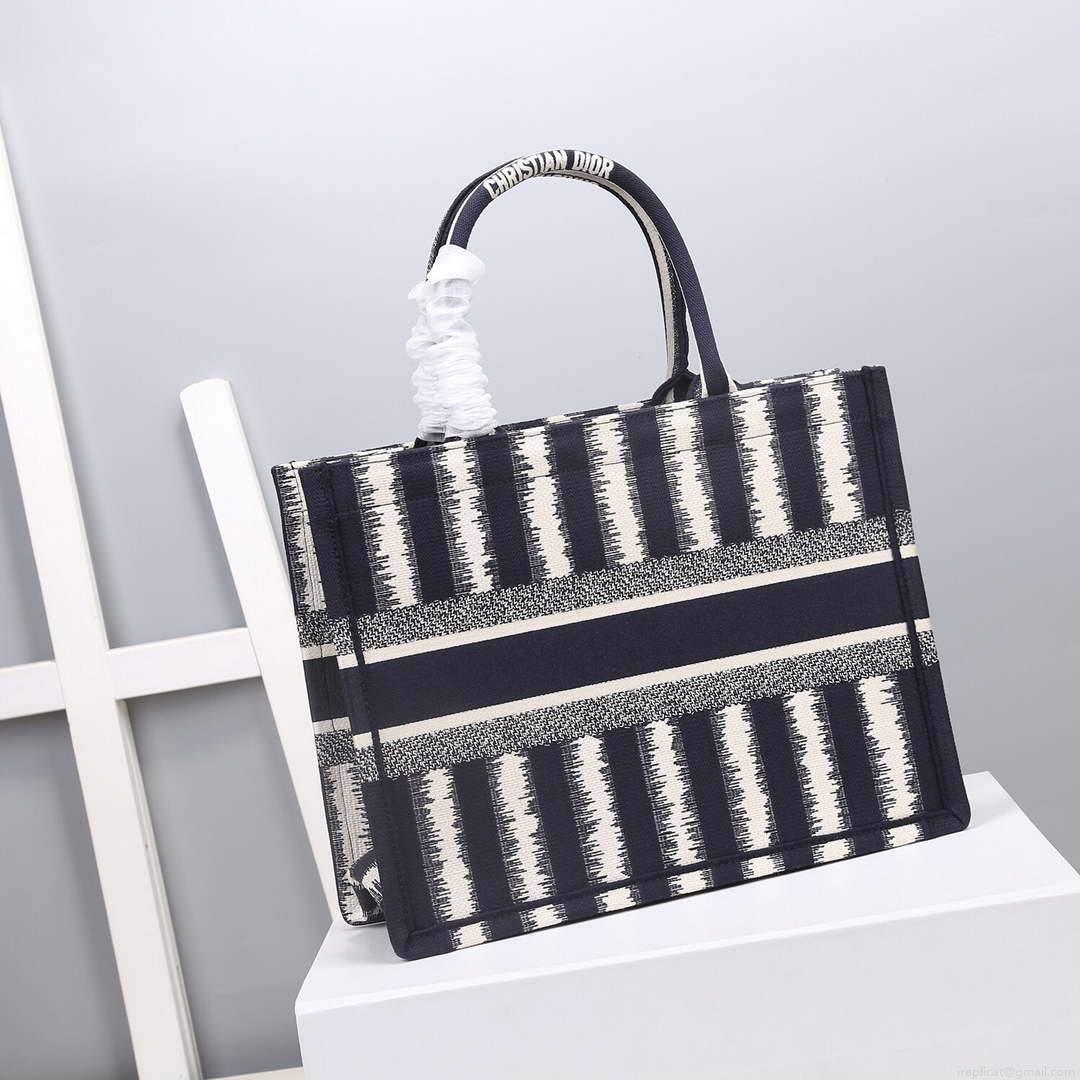 Dior M1286 Dior Book Tote small Blue D-Stripes Embroidery