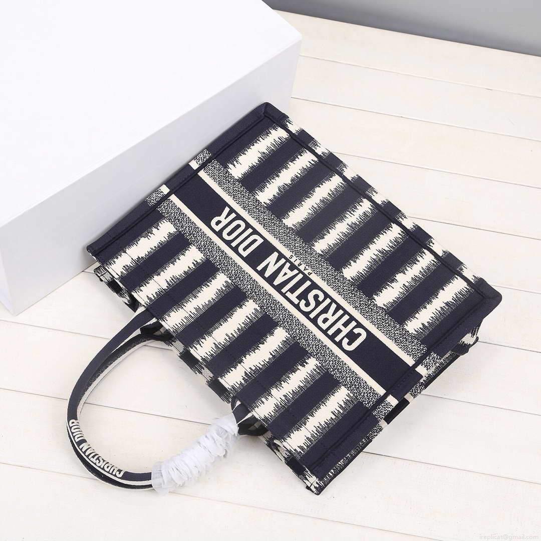 Dior M1286 Dior Book Tote small Blue D-Stripes Embroidery