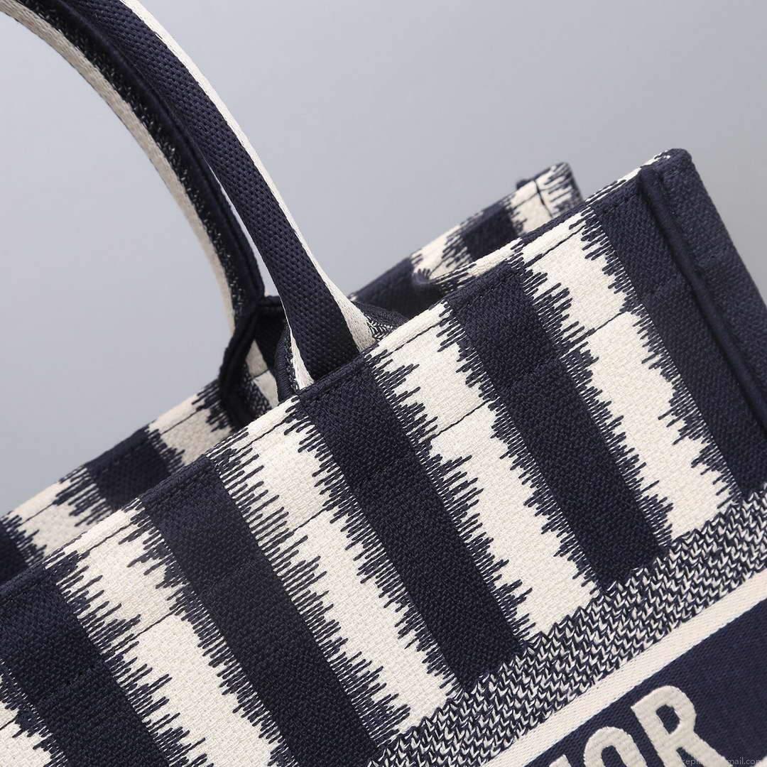 Dior M1286 Dior Book Tote small Blue D-Stripes Embroidery