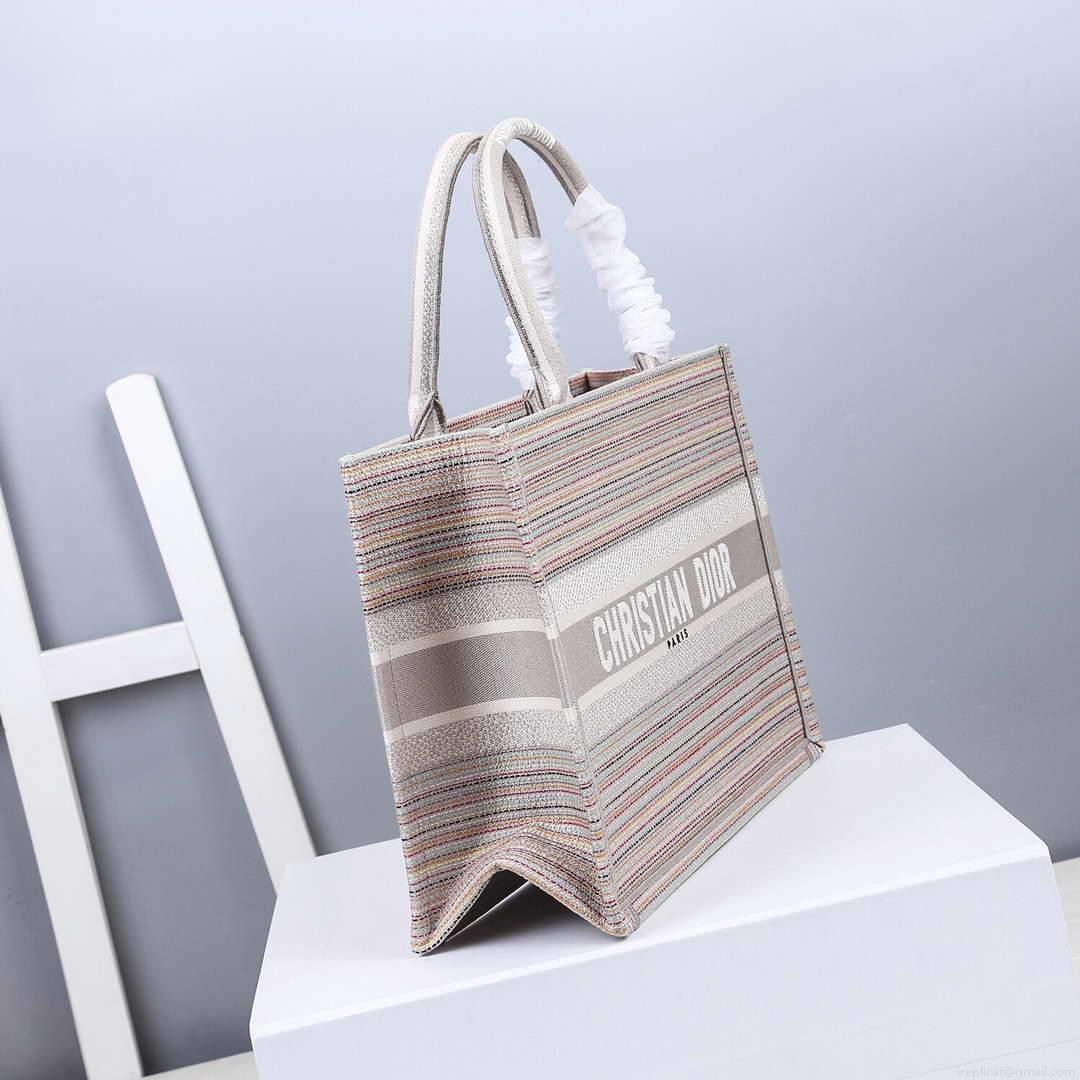 Dior M1286 Dior Book Tote small Pink D-Stripes Embroidery