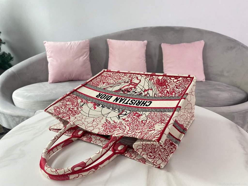 Dior M1286 DIORAMOUR DIOR BOOK TOTE Red and White D-Royaume d’Amour Embroidery