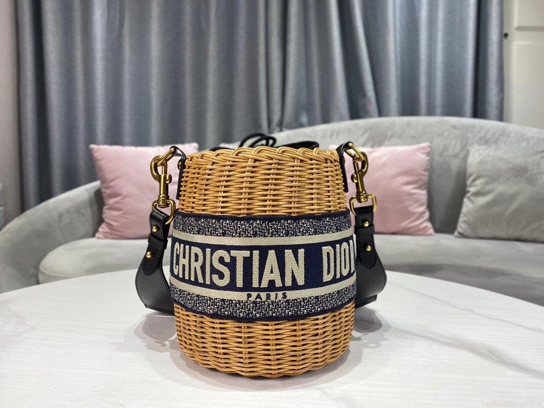Dior M7600 Dior Wicker Basket Shoulder Bag Blue Oblique