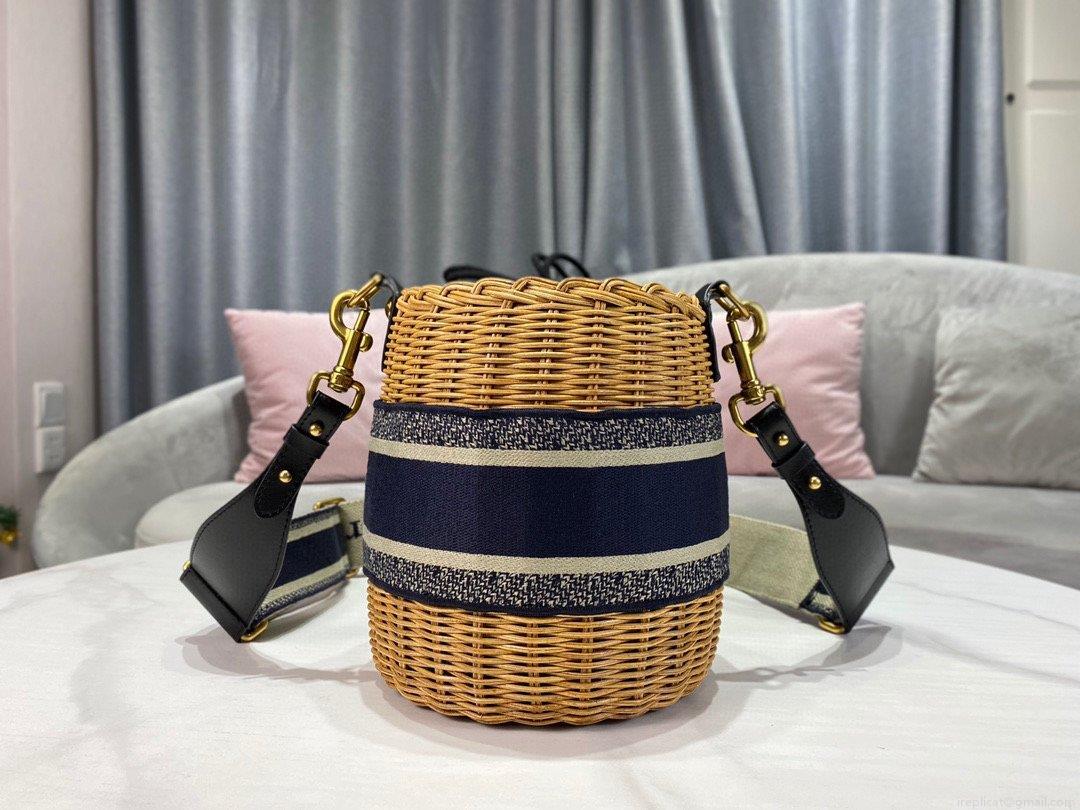 Dior M7600 Dior Wicker Basket Shoulder Bag Blue Oblique