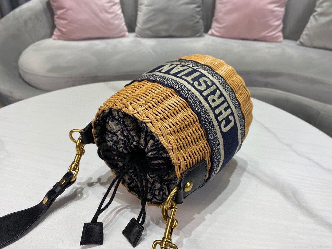 Dior M7600 Dior Wicker Basket Shoulder Bag Blue Oblique