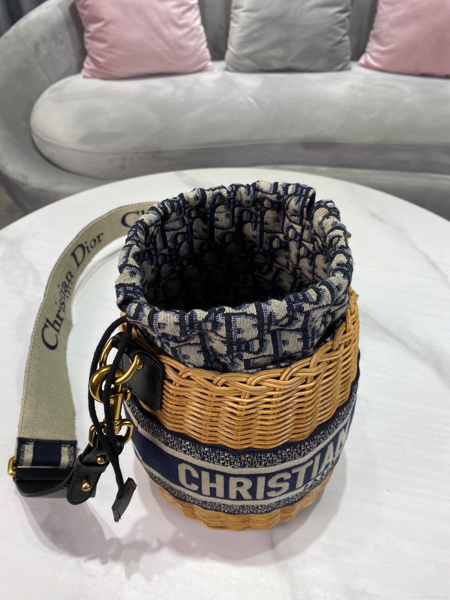 Dior M7600 Dior Wicker Basket Shoulder Bag Blue Oblique