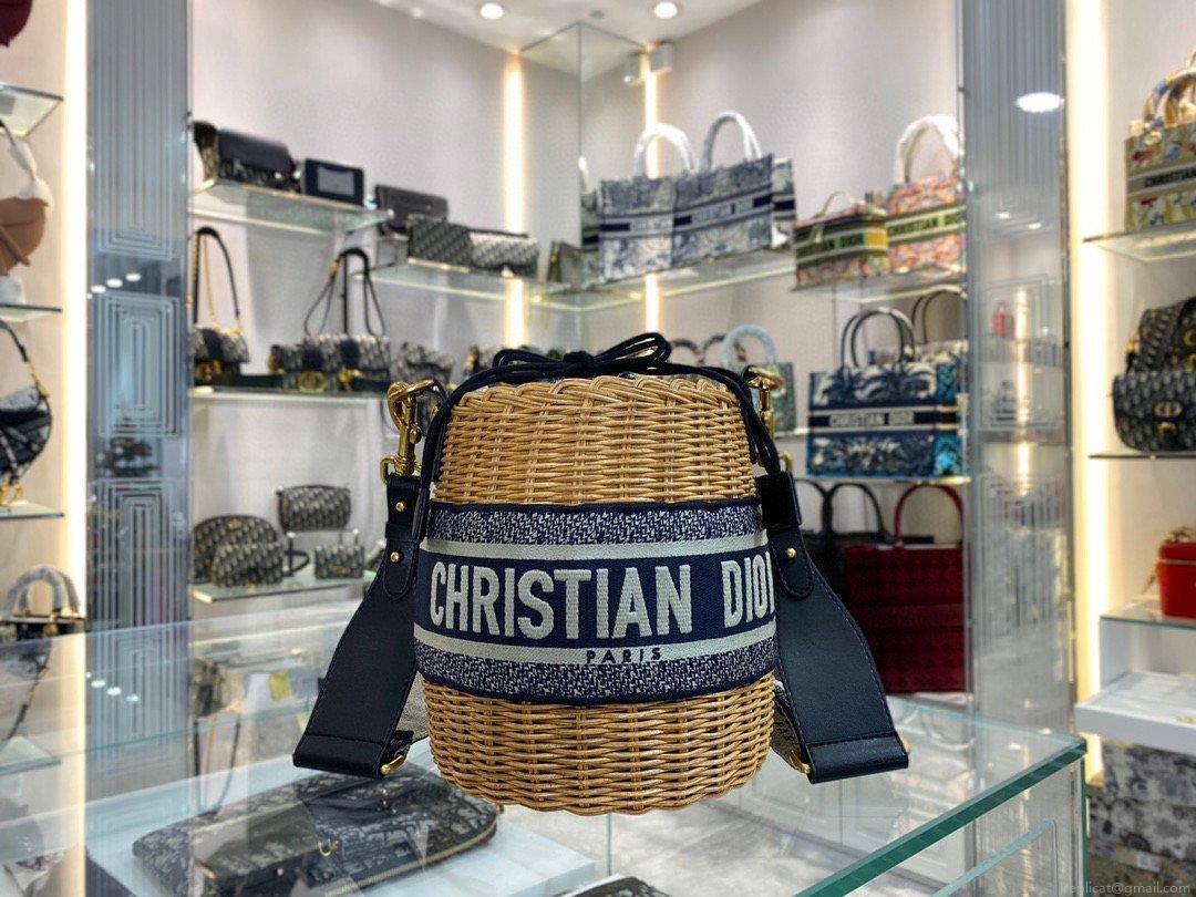 Dior M7600 Dior Wicker Basket Shoulder Bag Blue Oblique