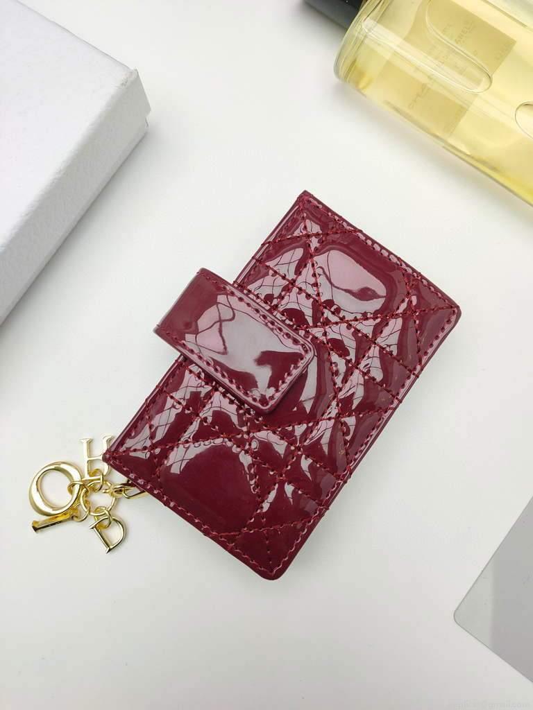 Dior S0074 Wallet Lady dior 5-Gusset card holder Wind Red Patent Cannage Calfskin