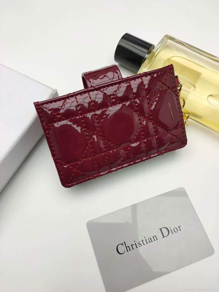 Dior S0074 Wallet Lady dior 5-Gusset card holder Wind Red Patent Cannage Calfskin