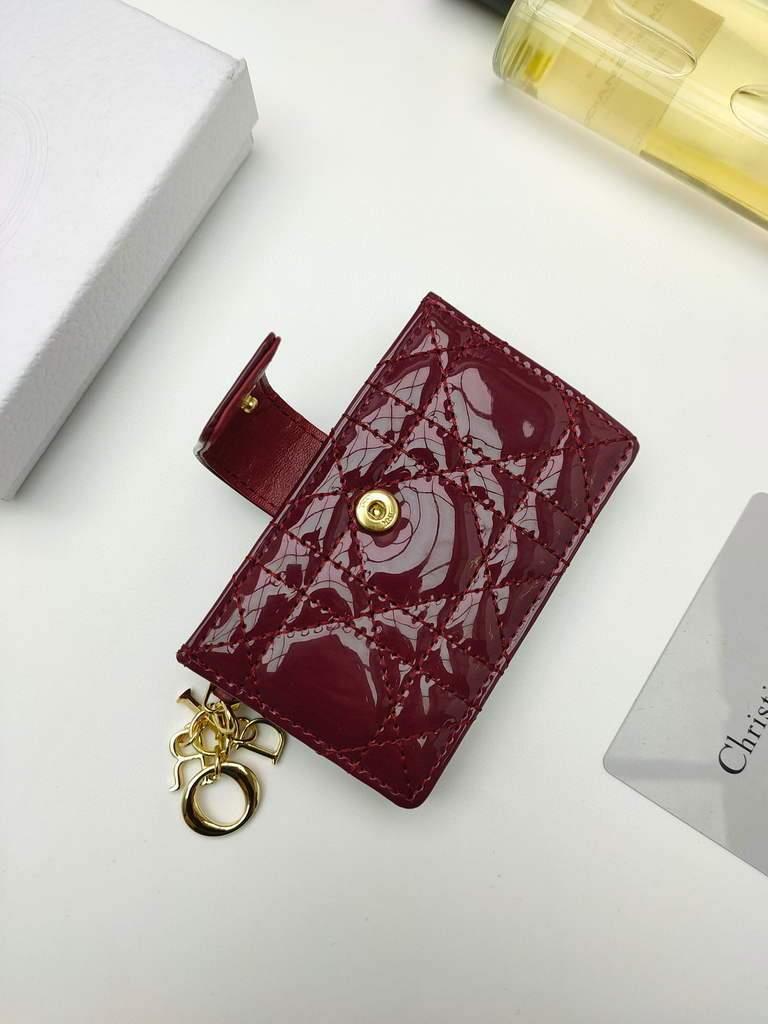 Dior S0074 Wallet Lady dior 5-Gusset card holder Wind Red Patent Cannage Calfskin
