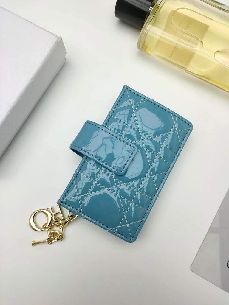 Dior S0074 Wallet Lady dior 5-Gusset card holder Blue Patent Cannage Calfskin