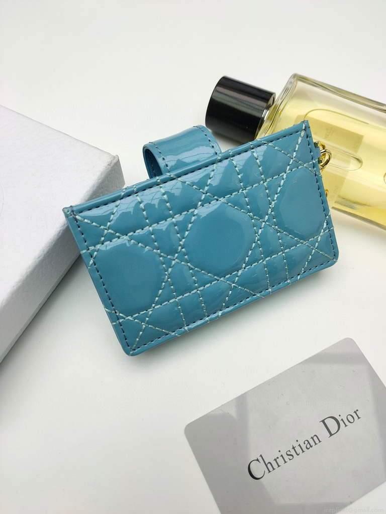 Dior S0074 Wallet Lady dior 5-Gusset card holder Blue Patent Cannage Calfskin