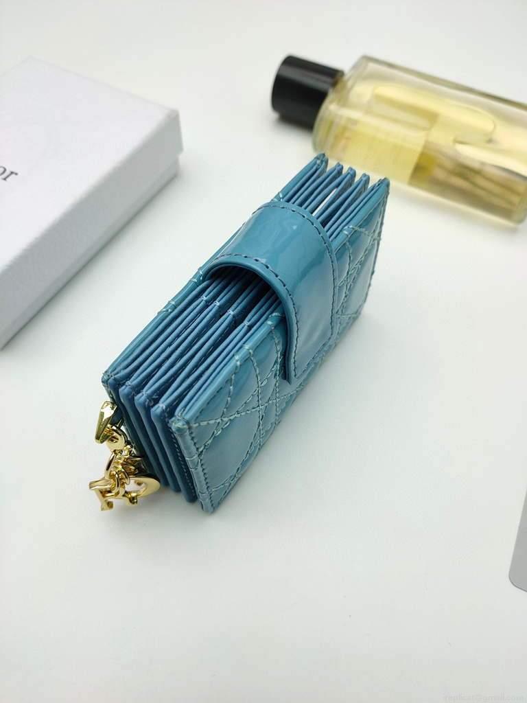 Dior S0074 Wallet Lady dior 5-Gusset card holder Blue Patent Cannage Calfskin