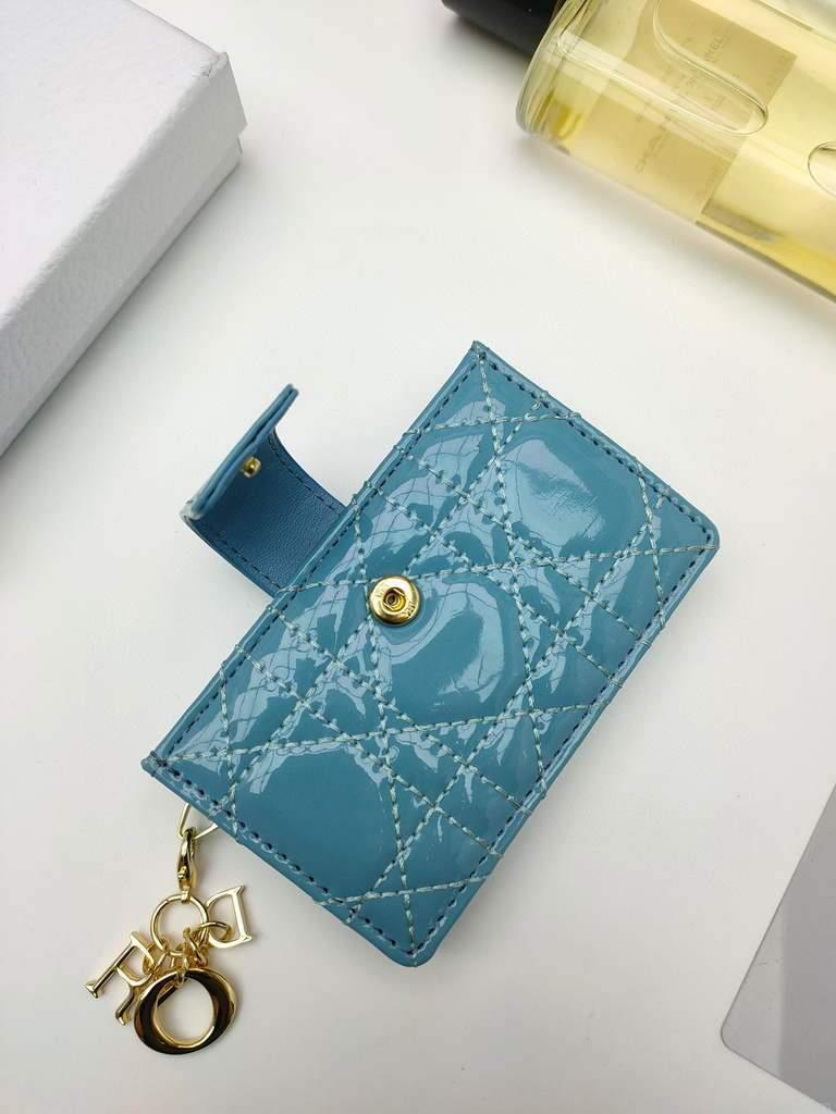 Dior S0074 Wallet Lady dior 5-Gusset card holder Blue Patent Cannage Calfskin