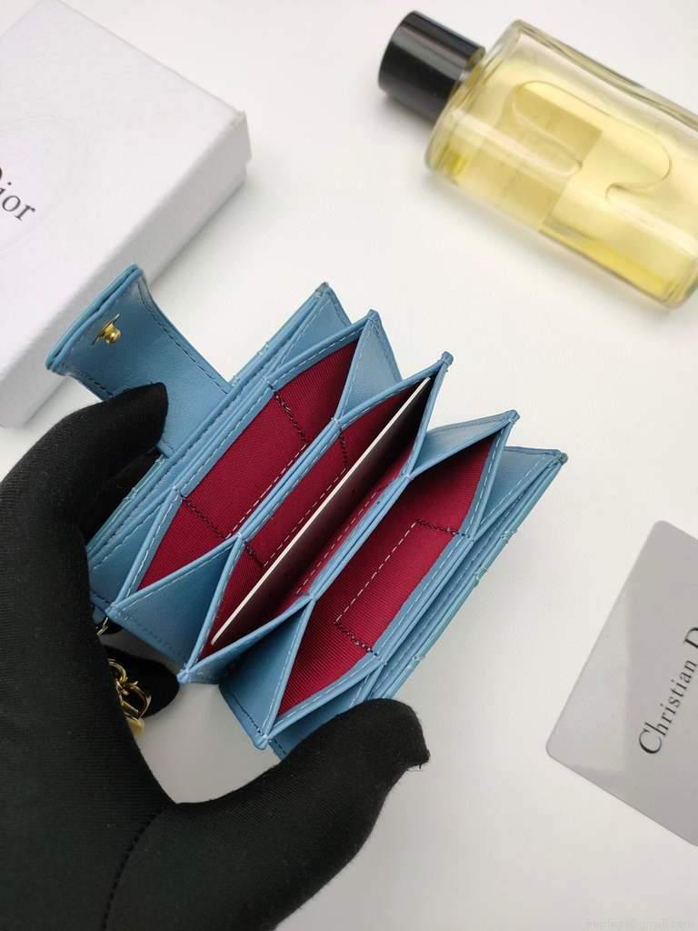 Dior S0074 Wallet Lady dior 5-Gusset card holder Blue Patent Cannage Calfskin