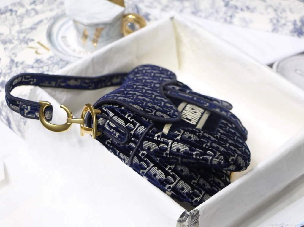 Dior M0446 Dior Saddle Bag Blue Dior Oblique Jacquard
