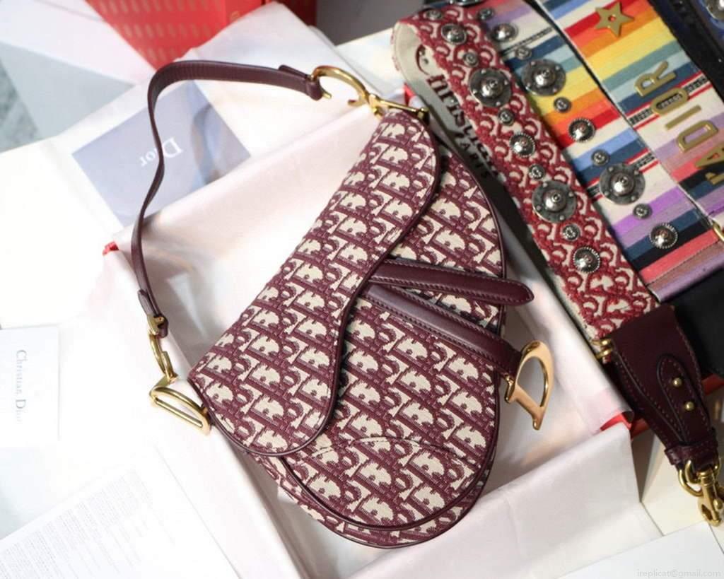 Dior M0446 Dior Saddle Bag Burgundy Dior Oblique Jacquard