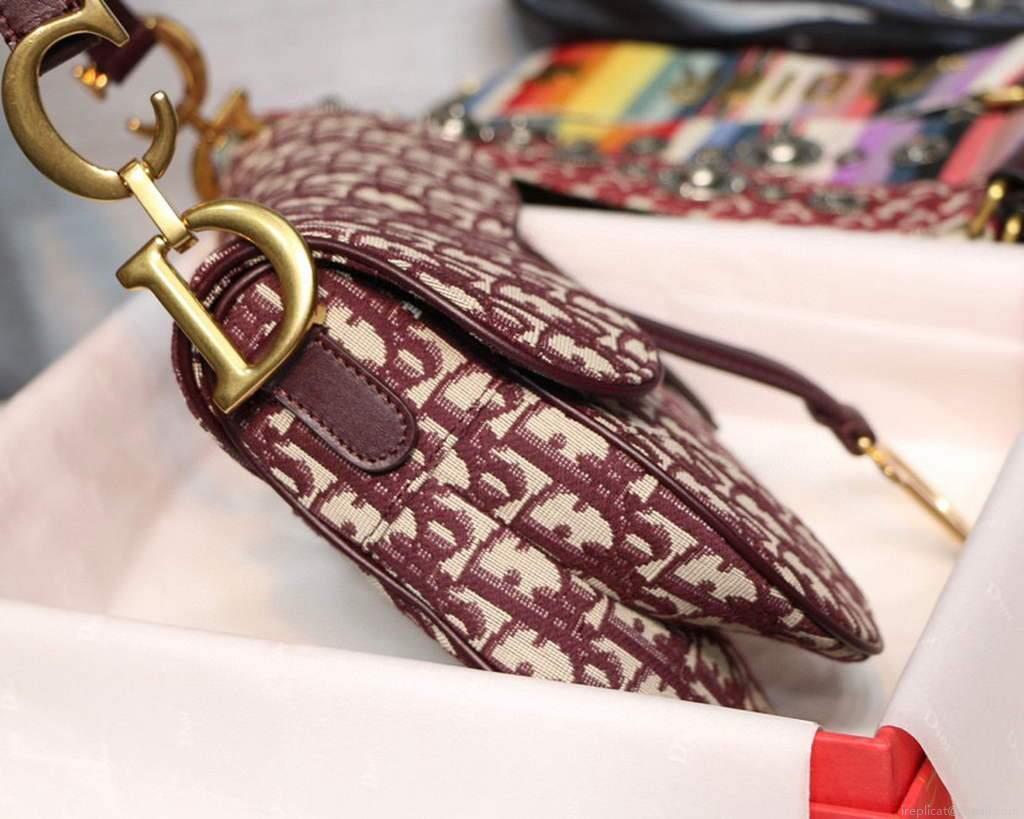 Dior M0446 Dior Saddle Bag Burgundy Dior Oblique Jacquard