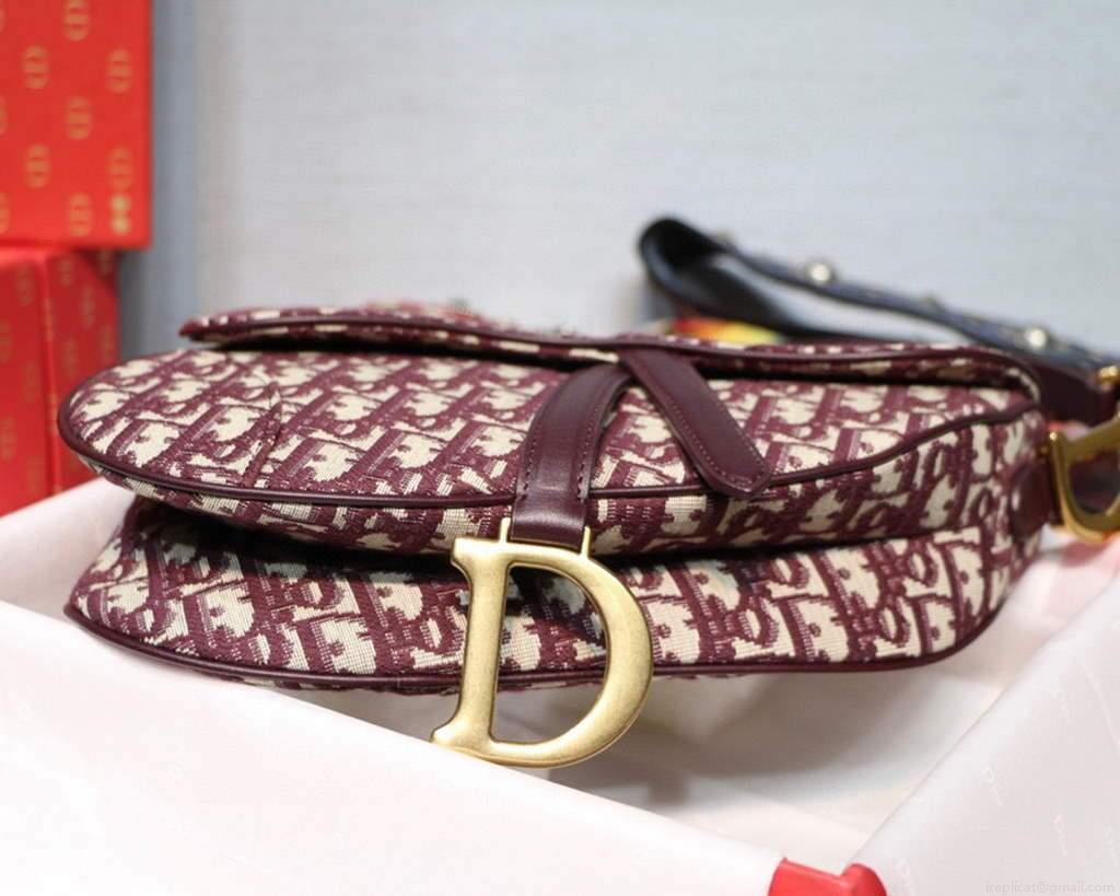 Dior M0446 Dior Saddle Bag Burgundy Dior Oblique Jacquard
