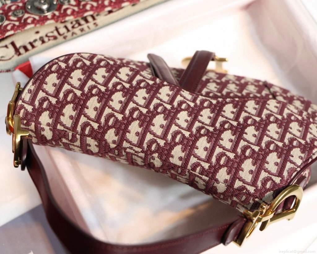 Dior M0446 Dior Saddle Bag Burgundy Dior Oblique Jacquard