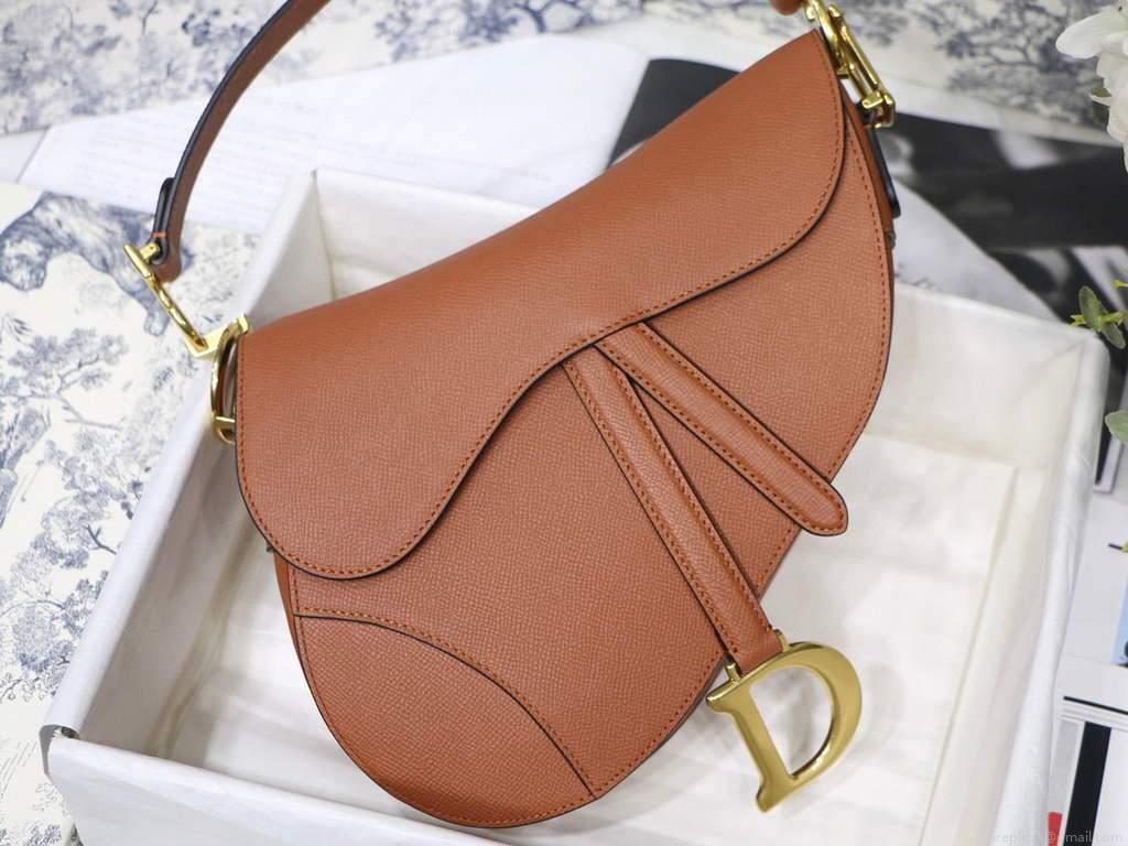 Dior M0446 Dior Saddle Bag M0447 Brown Grained Calfskin
