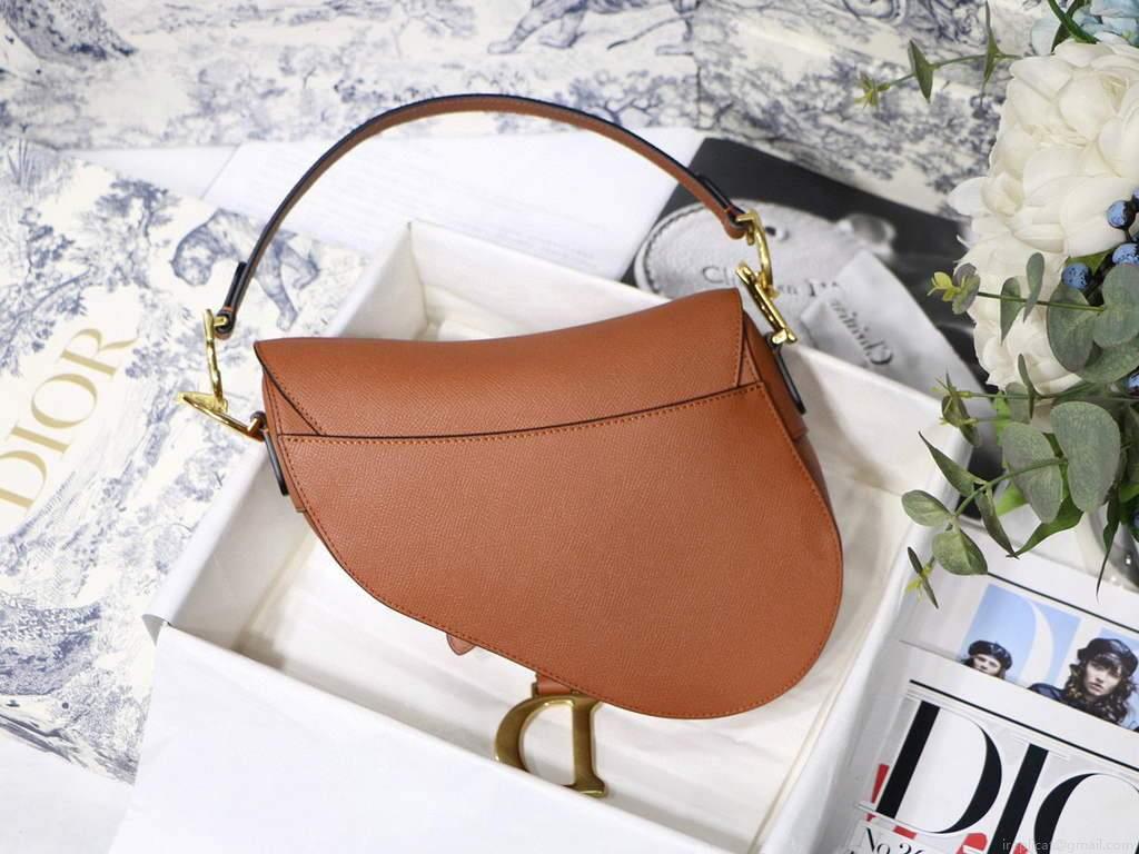 Dior M0446 Dior Saddle Bag M0447 Brown Grained Calfskin