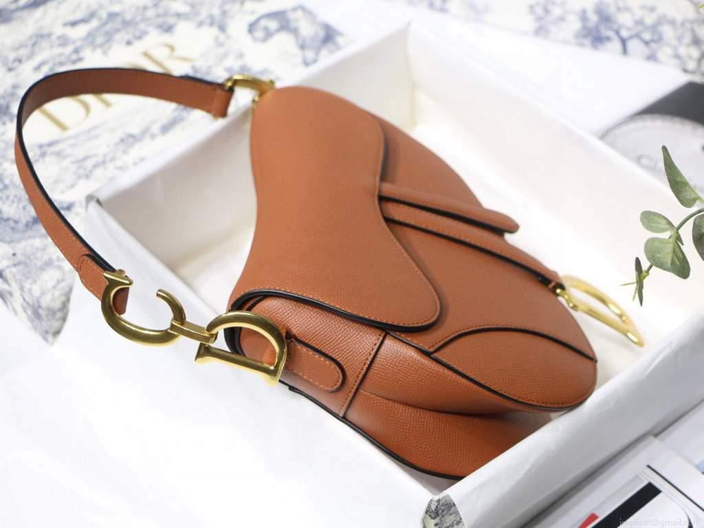 Dior M0446 Dior Saddle Bag M0447 Brown Grained Calfskin