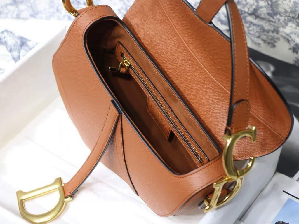 Dior M0446 Dior Saddle Bag M0447 Brown Grained Calfskin