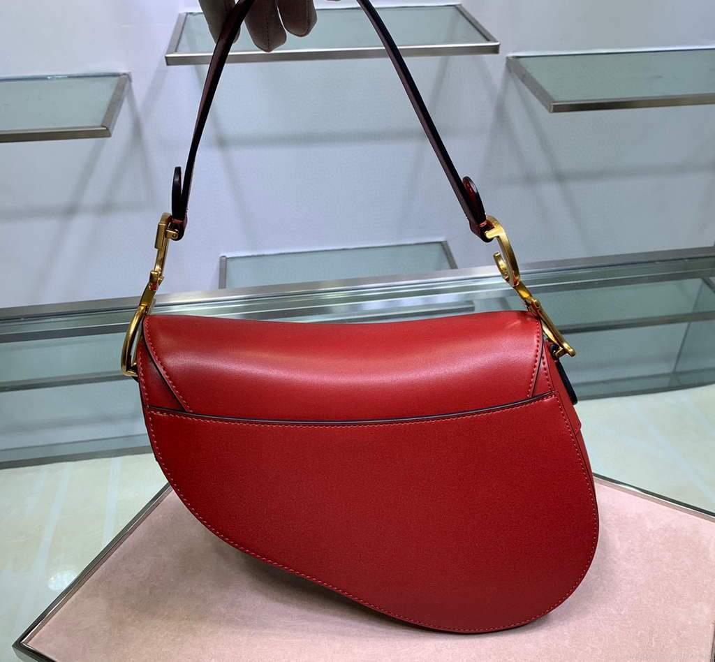 Dior M0446 Dior Saddle Bag M0447 Red Goatskin Gold Hardware