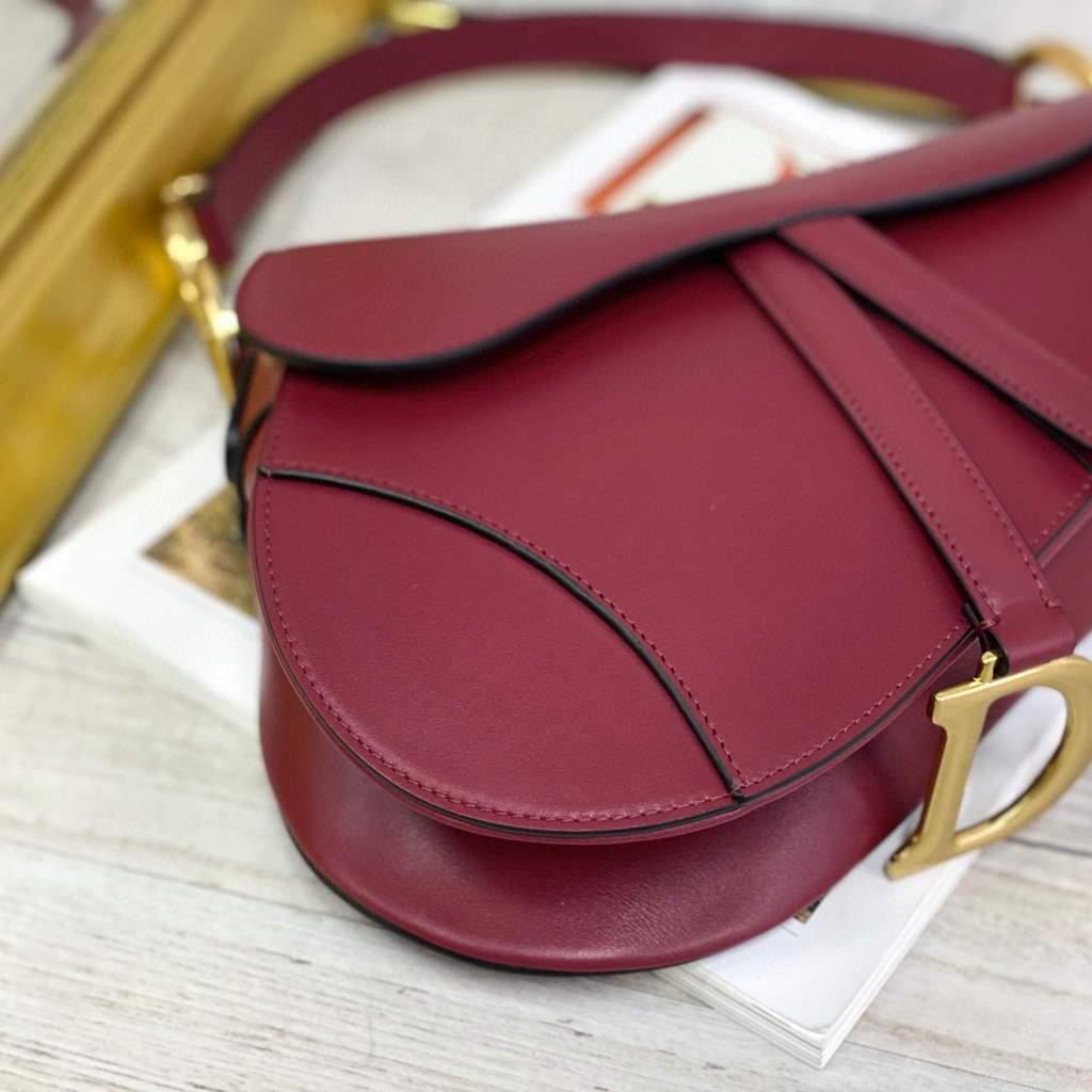 Dior M0446 Dior Saddle Bag M0447 Wine Red Goatskin Gold Hardware