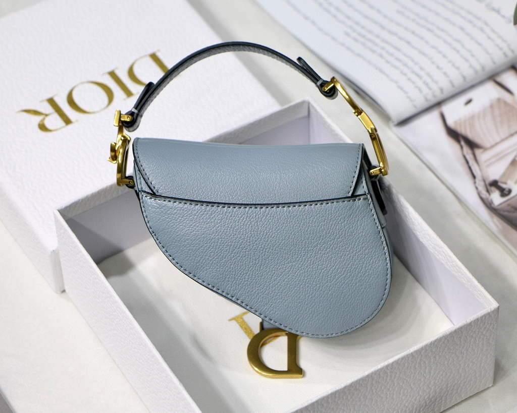 Dior M6008 Bag Saddle Super Mini Bag Cowhide Leather Light Blue
