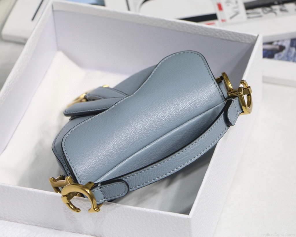 Dior M6008 Bag Saddle Super Mini Bag Cowhide Leather Light Blue