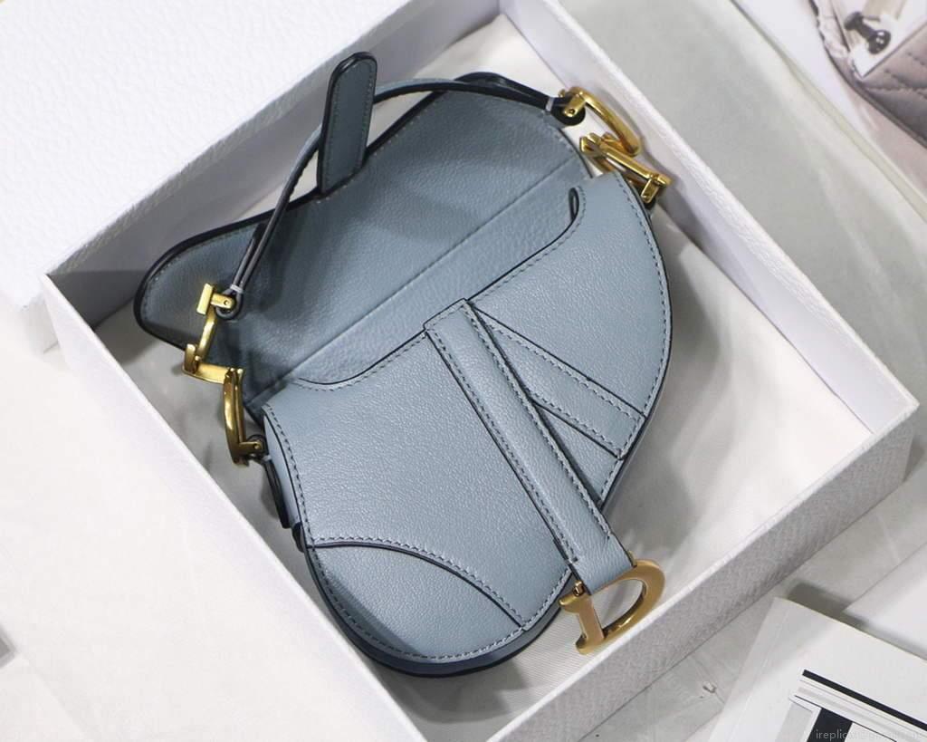 Dior M6008 Bag Saddle Super Mini Bag Cowhide Leather Light Blue