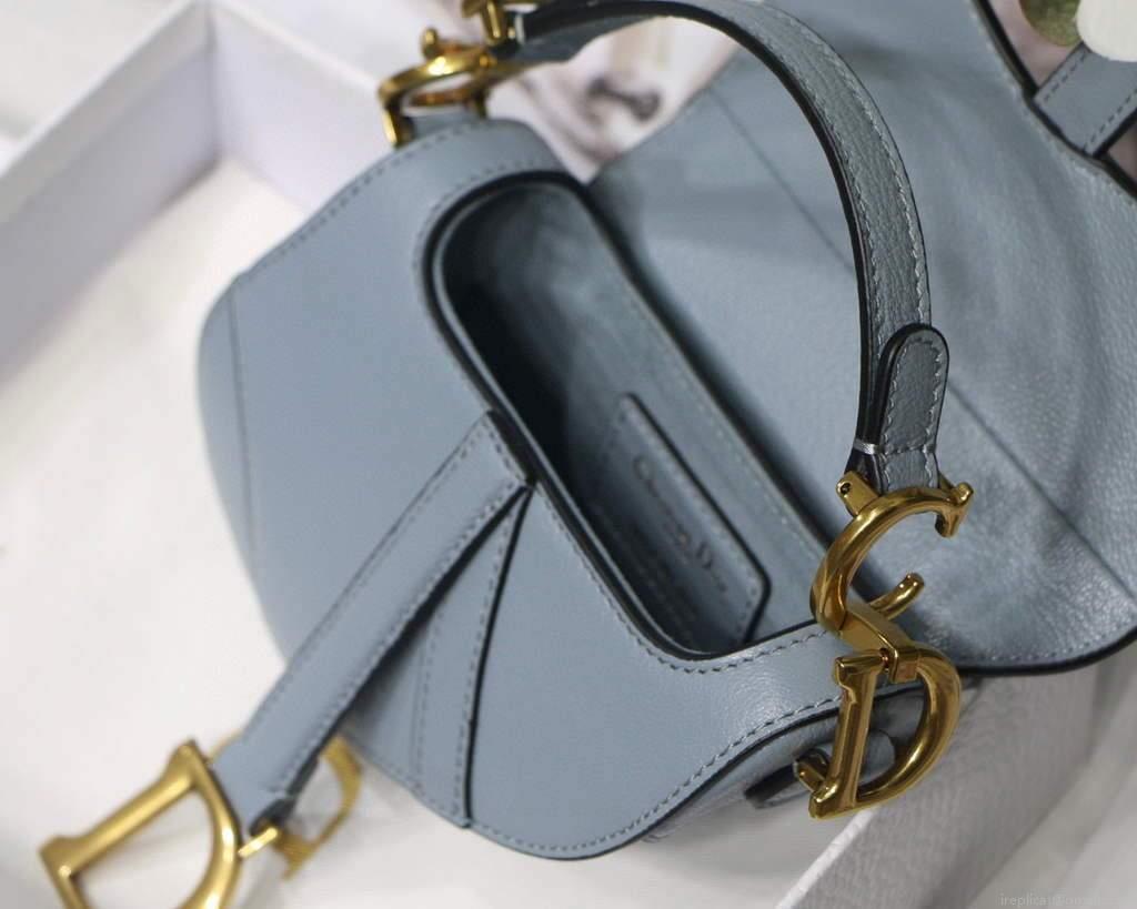 Dior M6008 Bag Saddle Super Mini Bag Cowhide Leather Light Blue