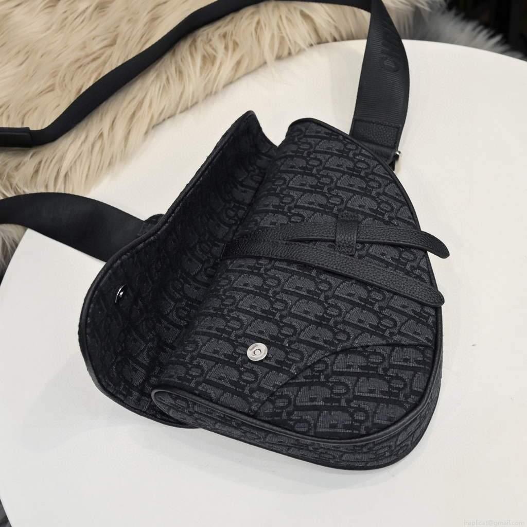 Dior 1ADPO093 Saddle Men Bag Dior Oblique Jacquard Black