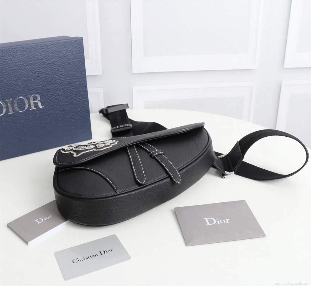 Dior 1ADPO093 Saddle Men Bag Grained Calfskin Black