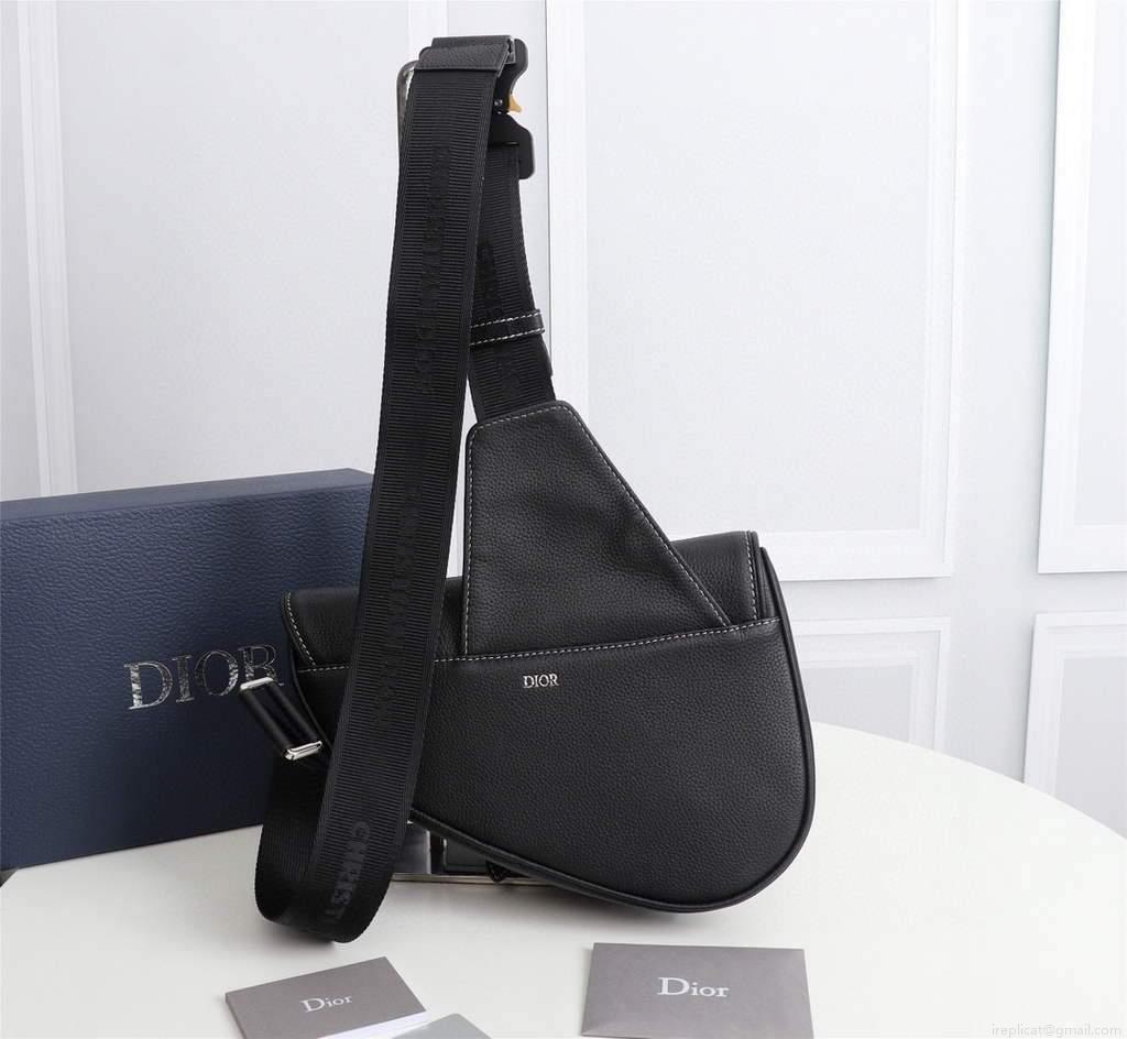 Dior 1ADPO093 Saddle Men Bag Grained Calfskin Black