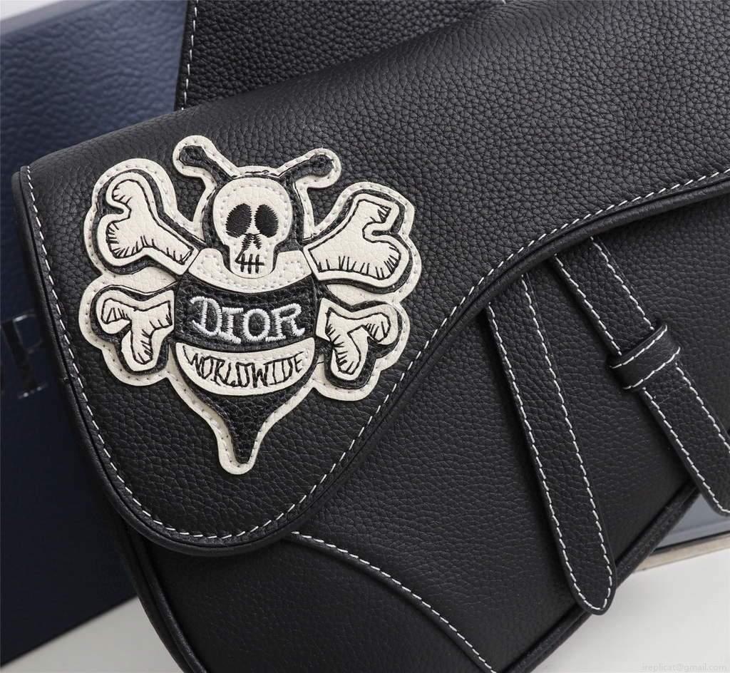 Dior 1ADPO093 Saddle Men Bag Grained Calfskin Black