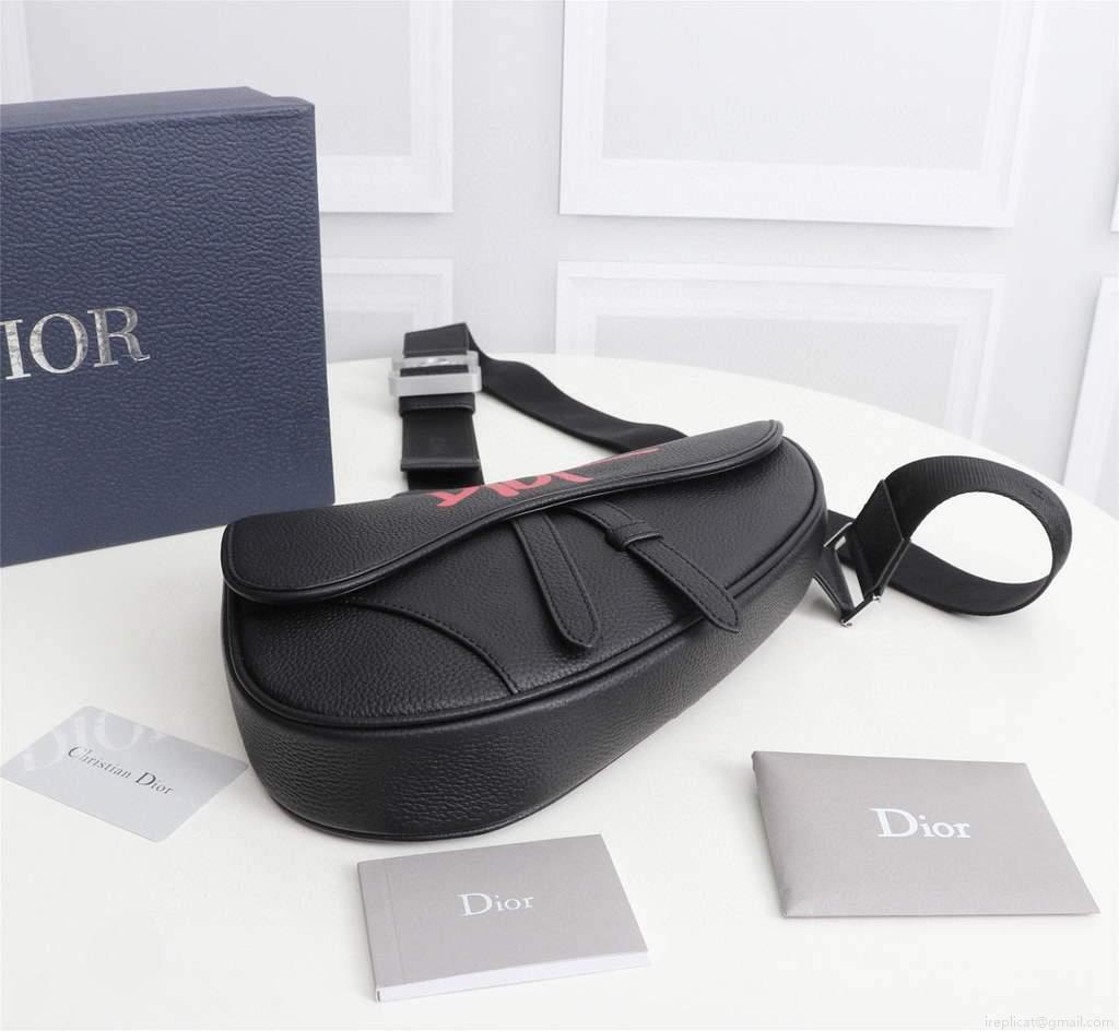 Dior 1ADPO093 Saddle Men Bag Grained Calfskin Black