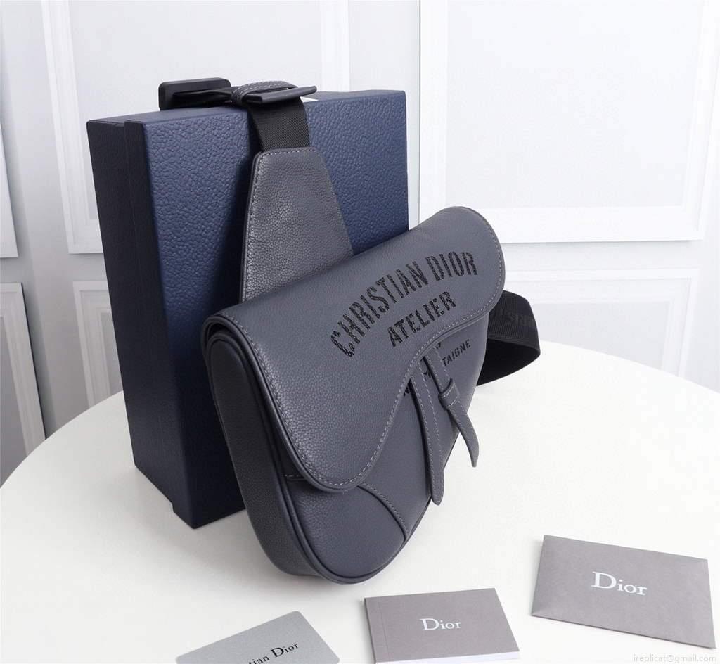Dior 1ADPO093 Saddle Men Bag Grained Calfskin Gray