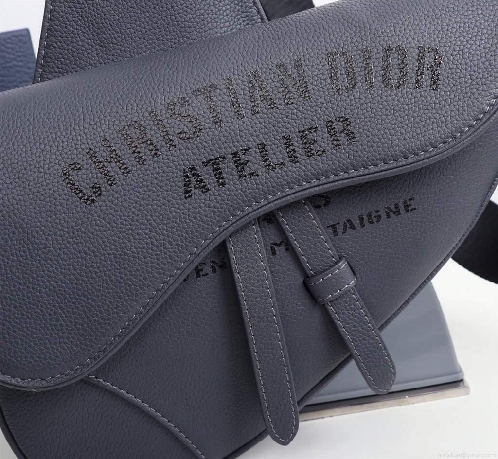 Dior 1ADPO093 Saddle Men Bag Grained Calfskin Gray